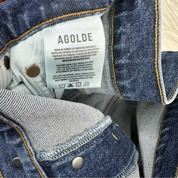Agolde Women’s Blue‎ Riley Button-Fly Straight Leg Designer Jeans W32-34/L26